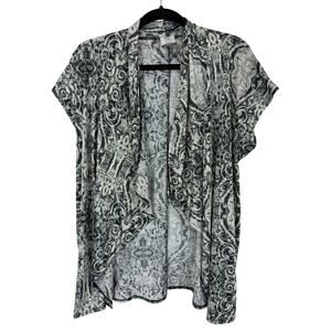 JM Cream & Black Patterned Short Sleeve Open Front Shrug Size S
